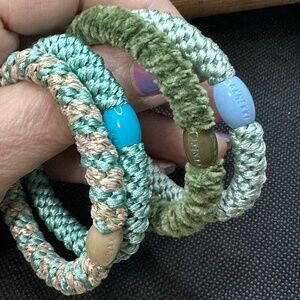 NWT Original Authentic Bundle of 4 KKNEKKI Hair Elastics Ties in Greens and Gold